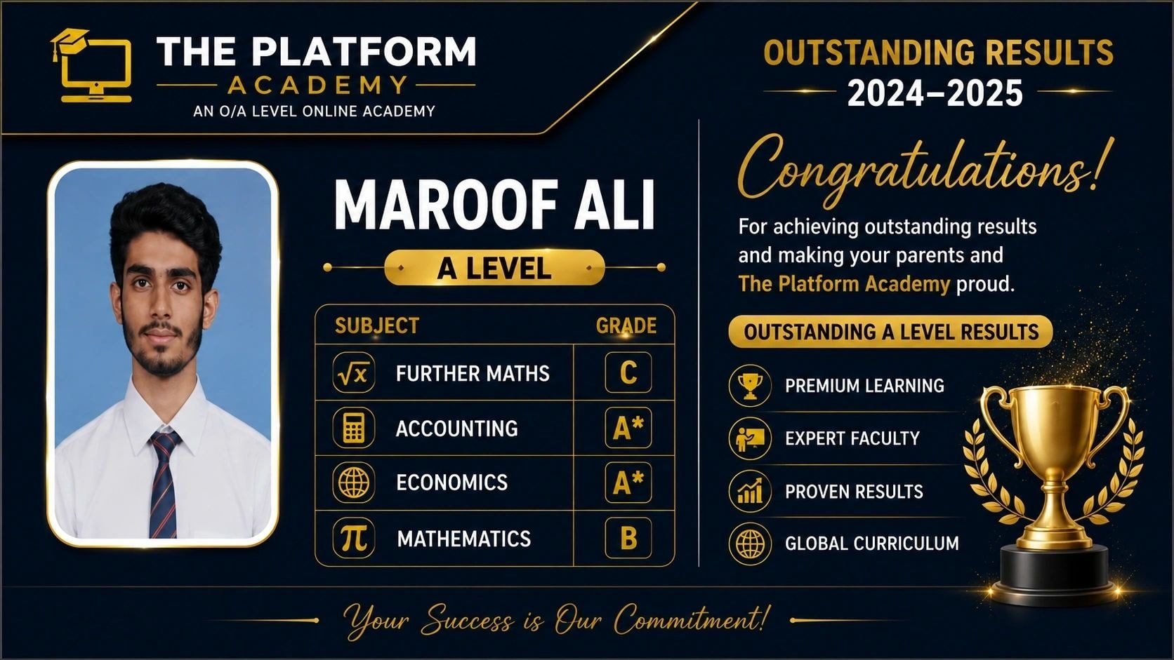 Cambridge IGCSE student results from The Platform Academy